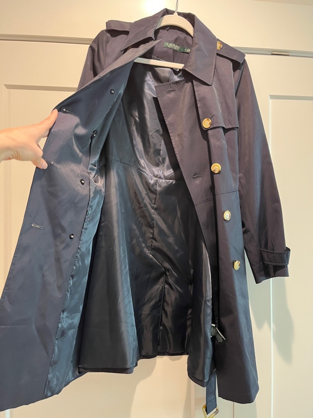 Ralph Lauren Navy Double-Breasted Trench Coat with Belt - Picture 4 of 6